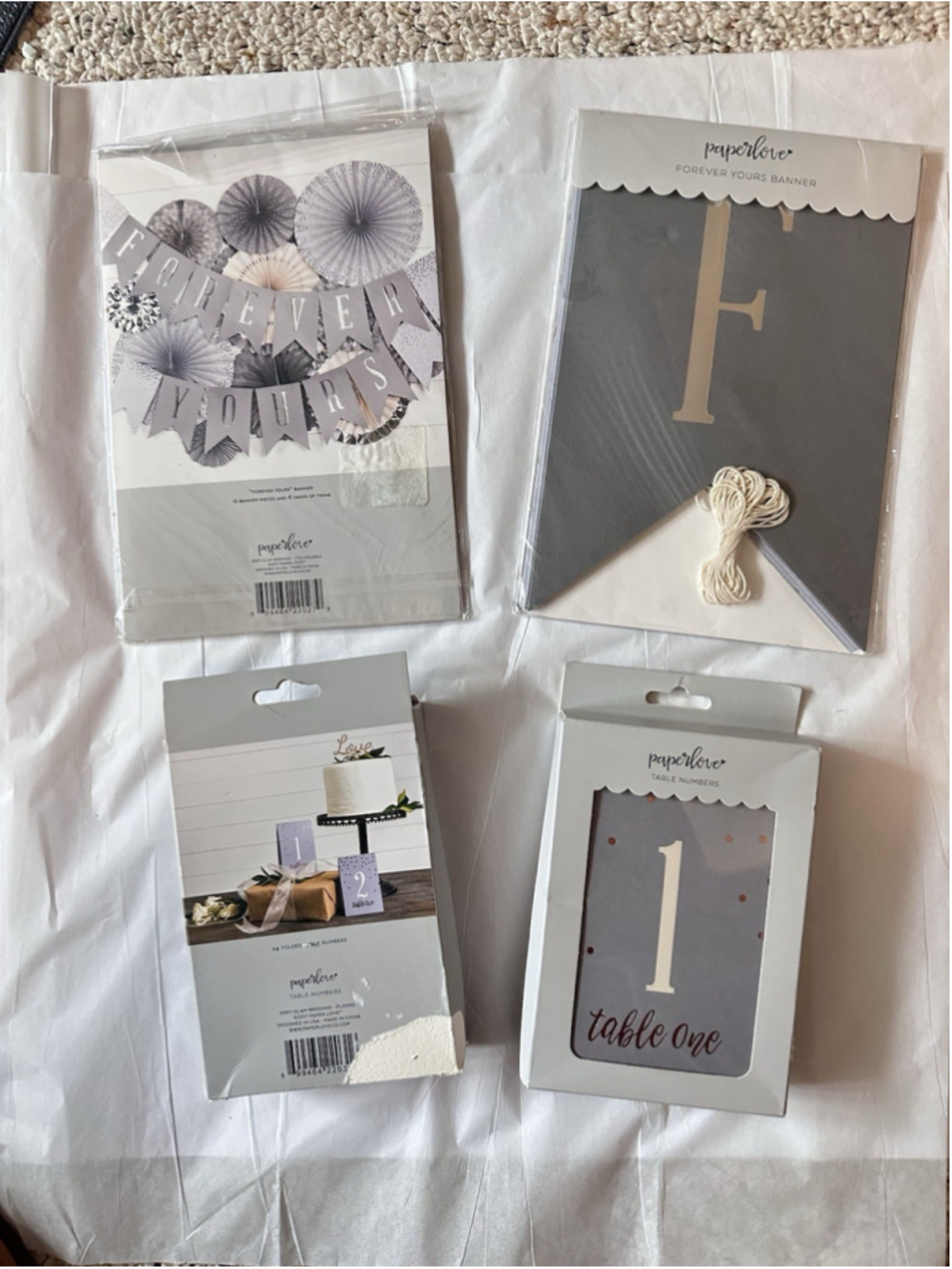 Paperlove Grey Glam "Forever Yours" Banner and Matching Table Numbers Wedding